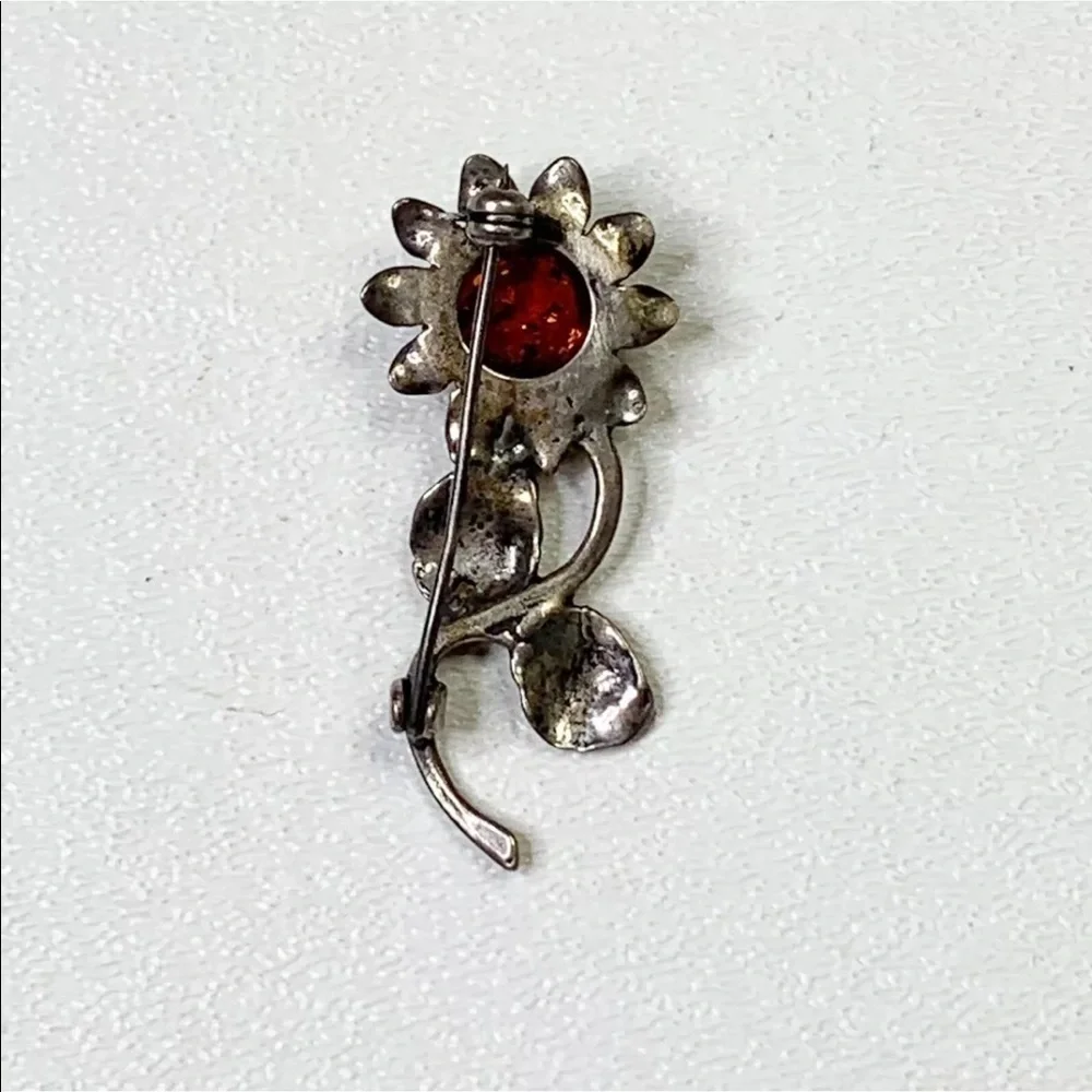 Amber Sterling Silver flower brooch Baltic Floral